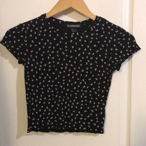 Essentials Black Floral Short Sleeve Crop Top